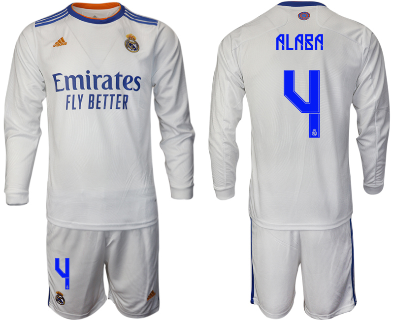 Men 2021-2022 Club Real Madrid home white Long Sleeve #4 Soccer Jerseys